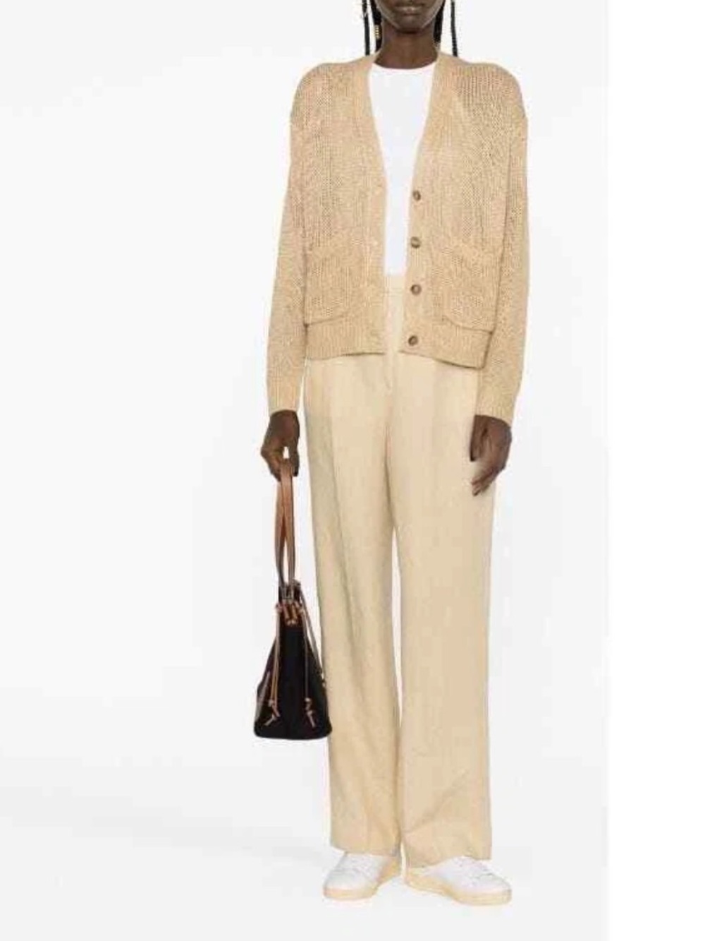 Polo Ralph Lauren Linen Blend Relaxed Knit V-Neck Cardigan Sweater Beige Small